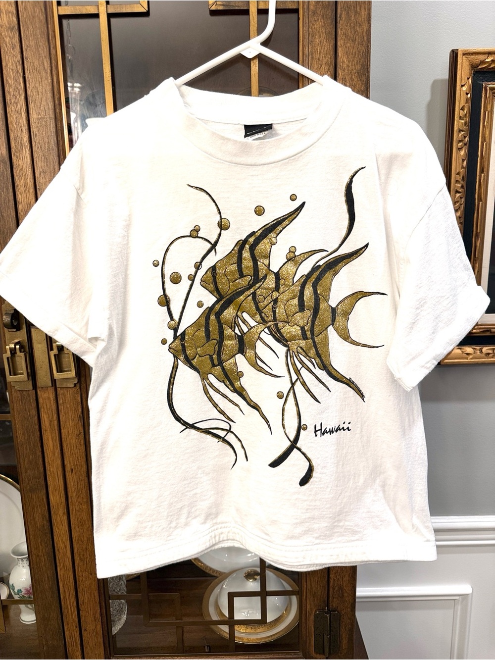 Vintage Diamond Dust T-Shirt with Shiny Gold and Black Graphic